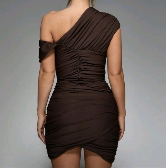 Asymmetric Cut Out Ruched Bandage Mini Dress - Picture 4 of 4